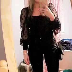 Sheer sleeve polka dot top